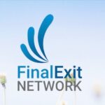 Light Blue Background with two small white flower bud and three blue swooshes, the word 'Final' in light blue, the word 'Exit' in dark blue, the word 'Network' in light grey.