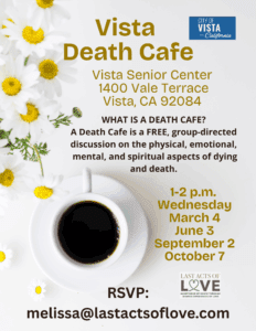 images of yellow daisies and black coffee in white cup with gold and brown lettering